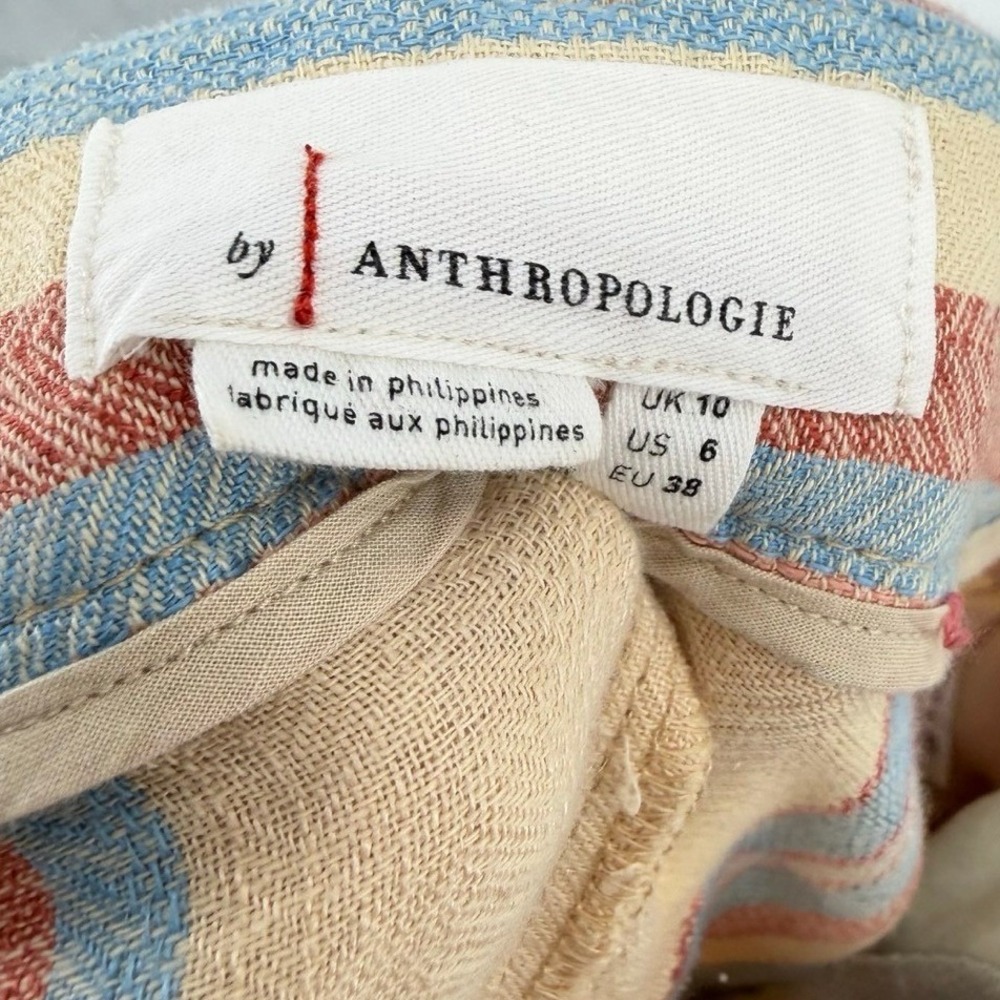 Anthropologie Womens Size 6 Pants Wide Leg Linen Blend Striped High Rise Coastal - Picture 8 of 10
